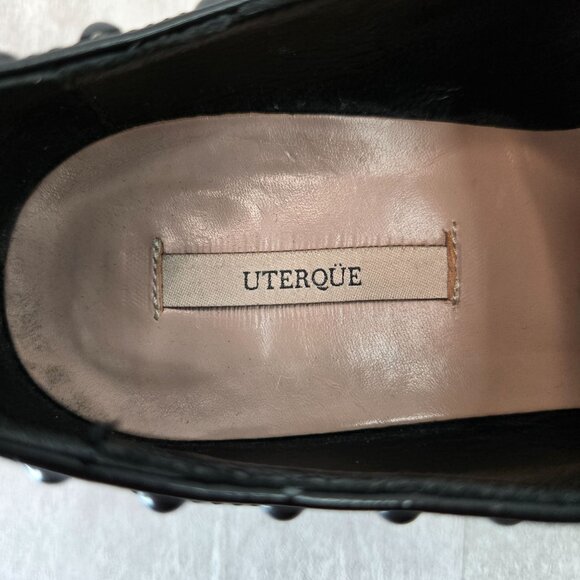 Uterque Oxford Shoe 7 Black Leather Spike Stud Goth Grunge Preppy Lace Up Loafer - Picture 9 of 11